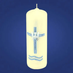 3 Sacraments Candle
Blue Cross & Dove
Ivory