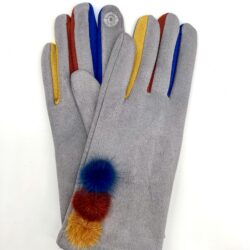 Grey Glove with 3 Coloured Poms